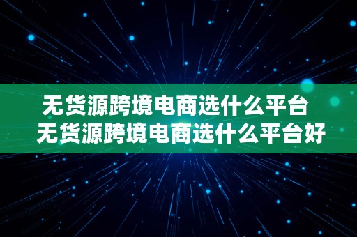 无货源跨境电商选什么平台  无货源跨境电商选什么平台好