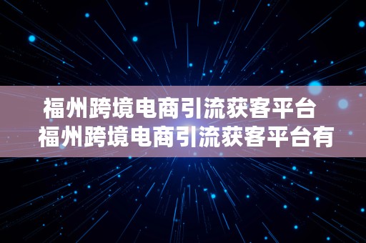 福州跨境电商引流获客平台  福州跨境电商引流获客平台有哪些