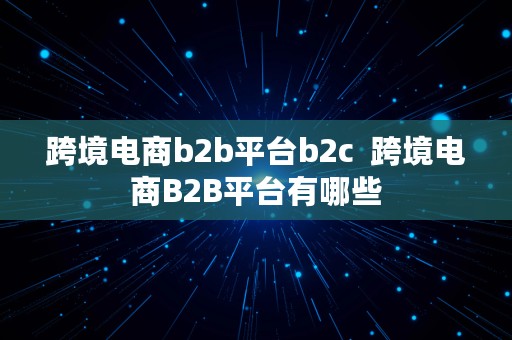 跨境电商b2b平台b2c  跨境电商B2B平台有哪些