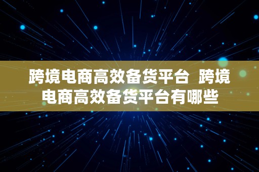 跨境电商高效备货平台  跨境电商高效备货平台有哪些