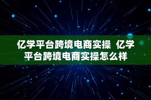 亿学平台跨境电商实操  亿学平台跨境电商实操怎么样