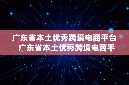 广东省本土优秀跨境电商平台  广东省本土优秀跨境电商平台有哪些