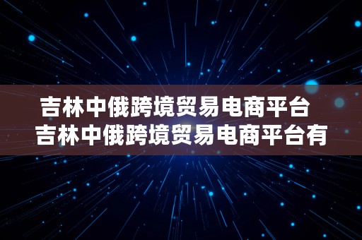 吉林中俄跨境贸易电商平台  吉林中俄跨境贸易电商平台有哪些