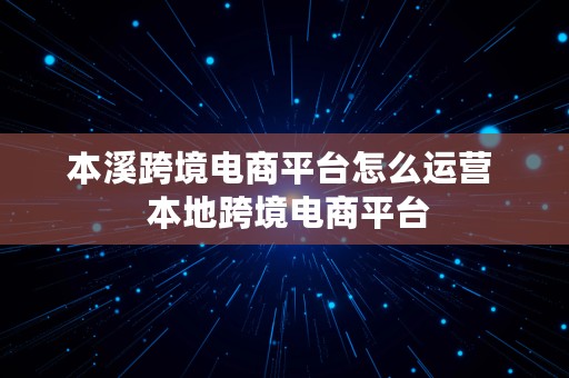 本溪跨境电商平台怎么运营  本地跨境电商平台