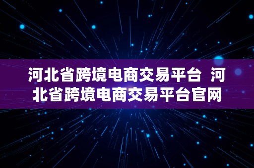 河北省跨境电商交易平台  河北省跨境电商交易平台官网