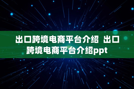 出口跨境电商平台介绍  出口跨境电商平台介绍ppt