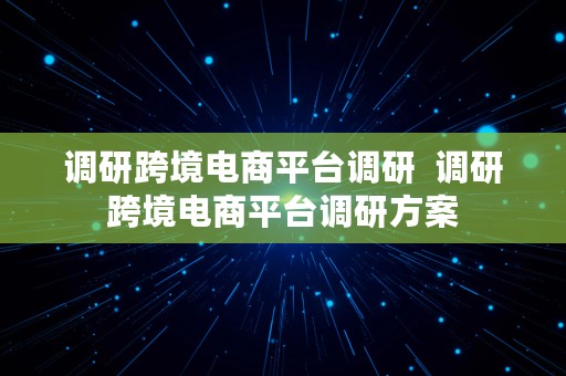 调研跨境电商平台调研  调研跨境电商平台调研方案