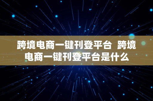 跨境电商一键刊登平台  跨境电商一键刊登平台是什么