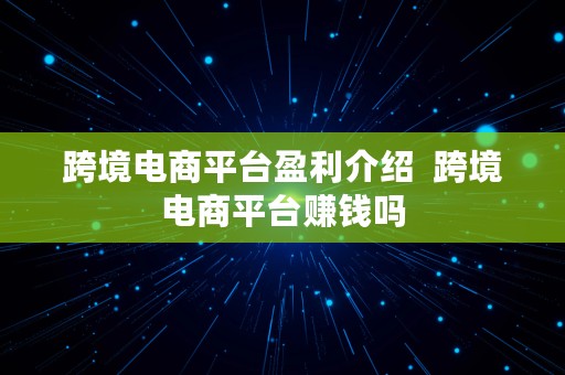 跨境电商平台盈利介绍  跨境电商平台赚钱吗