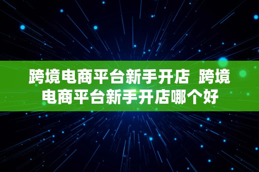 跨境电商平台新手开店  跨境电商平台新手开店哪个好