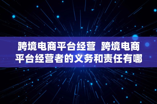 跨境电商平台经营  跨境电商平台经营者的义务和责任有哪些