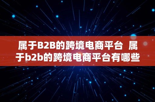 属于B2B的跨境电商平台  属于b2b的跨境电商平台有哪些