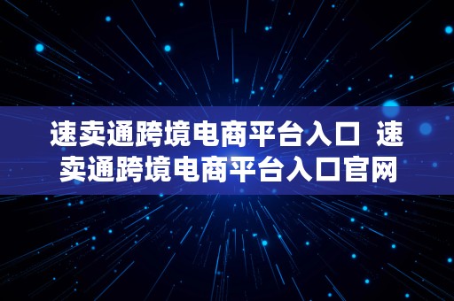 速卖通跨境电商平台入口  速卖通跨境电商平台入口官网