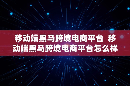 移动端黑马跨境电商平台  移动端黑马跨境电商平台怎么样