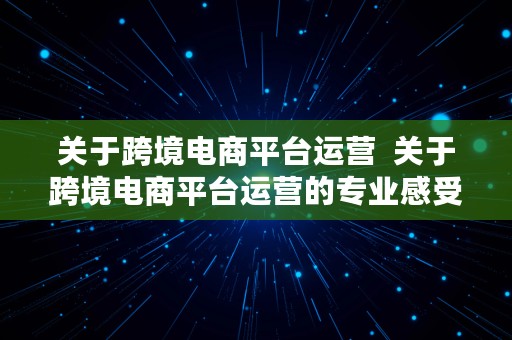 关于跨境电商平台运营  关于跨境电商平台运营的专业感受