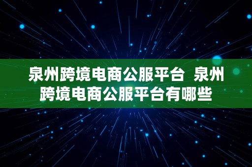 泉州跨境电商公服平台  泉州跨境电商公服平台有哪些