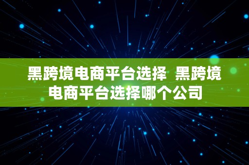 黑跨境电商平台选择  黑跨境电商平台选择哪个公司