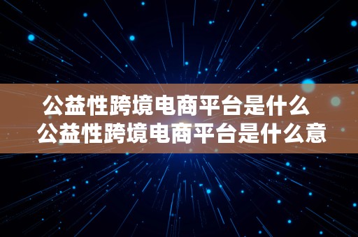 公益性跨境电商平台是什么  公益性跨境电商平台是什么意思