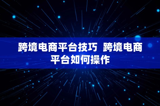 跨境电商平台技巧  跨境电商平台如何操作