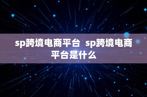 sp跨境电商平台  sp跨境电商平台是什么