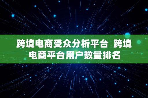 跨境电商受众分析平台  跨境电商平台用户数量排名