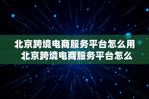 北京跨境电商服务平台怎么用  北京跨境电商服务平台怎么用不了