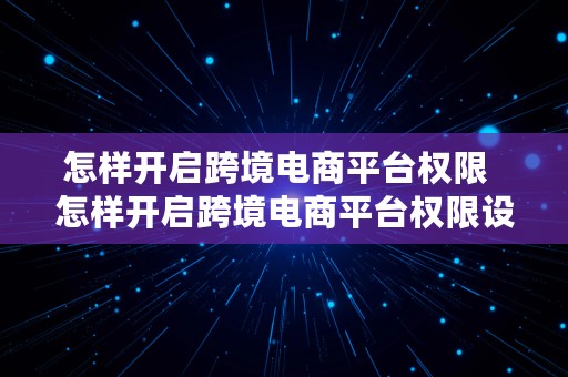 怎样开启跨境电商平台权限  怎样开启跨境电商平台权限设置