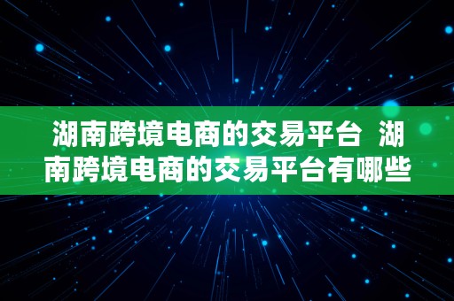 湖南跨境电商的交易平台  湖南跨境电商的交易平台有哪些