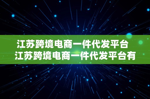 江苏跨境电商一件代发平台  江苏跨境电商一件代发平台有哪些