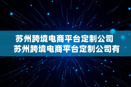 苏州跨境电商平台定制公司  苏州跨境电商平台定制公司有哪些