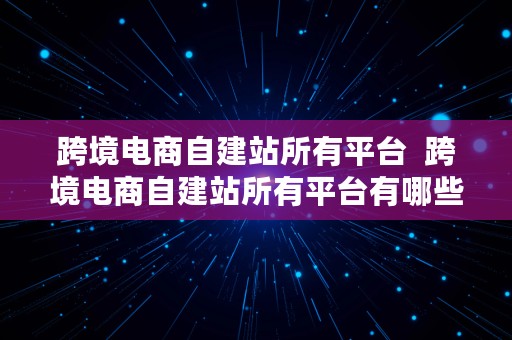 跨境电商自建站所有平台  跨境电商自建站所有平台有哪些