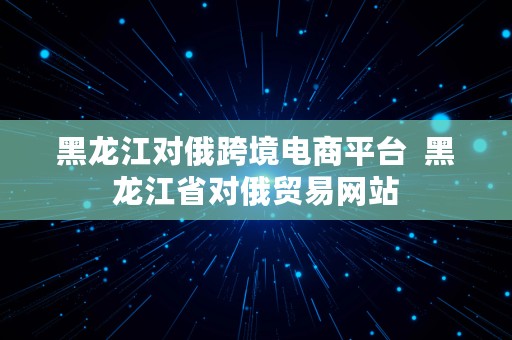 黑龙江对俄跨境电商平台  黑龙江省对俄贸易网站