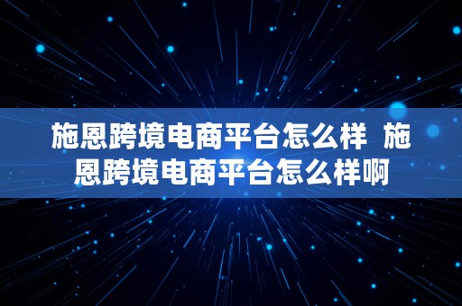 施恩跨境电商平台怎么样  施恩跨境电商平台怎么样啊