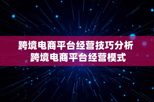 跨境电商平台经营技巧分析  跨境电商平台经营模式