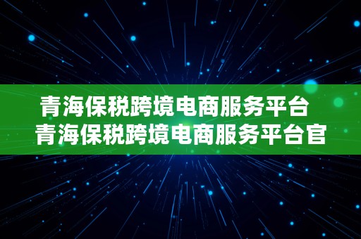 青海保税跨境电商服务平台  青海保税跨境电商服务平台官网