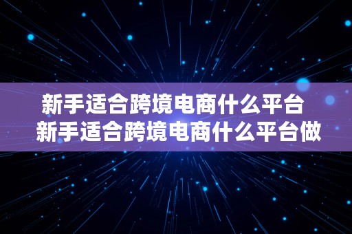 新手适合跨境电商什么平台  新手适合跨境电商什么平台做生意