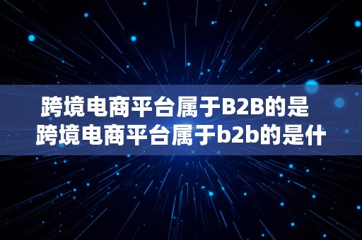 跨境电商平台属于B2B的是  跨境电商平台属于b2b的是什么