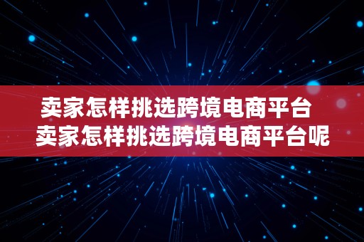 卖家怎样挑选跨境电商平台  卖家怎样挑选跨境电商平台呢