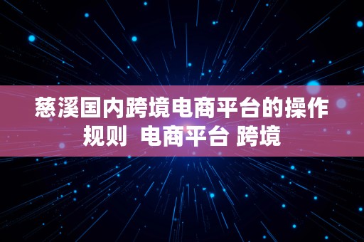 慈溪国内跨境电商平台的操作规则  电商平台 跨境