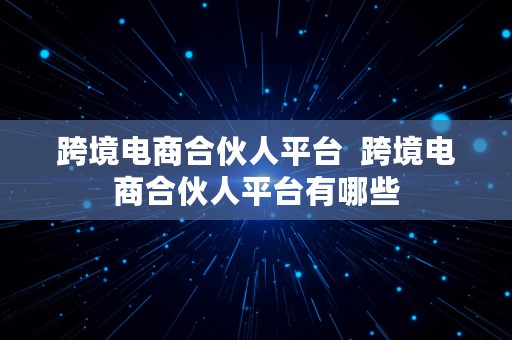 跨境电商合伙人平台  跨境电商合伙人平台有哪些