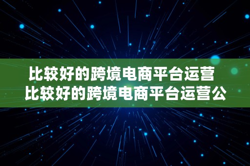 比较好的跨境电商平台运营  比较好的跨境电商平台运营公司