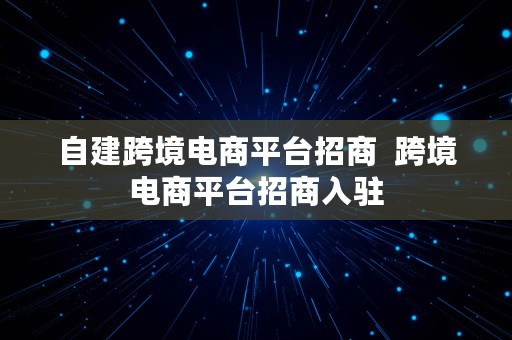 自建跨境电商平台招商  跨境电商平台招商入驻