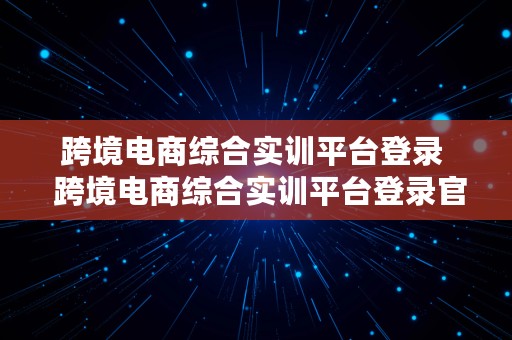 跨境电商综合实训平台登录  跨境电商综合实训平台登录官网