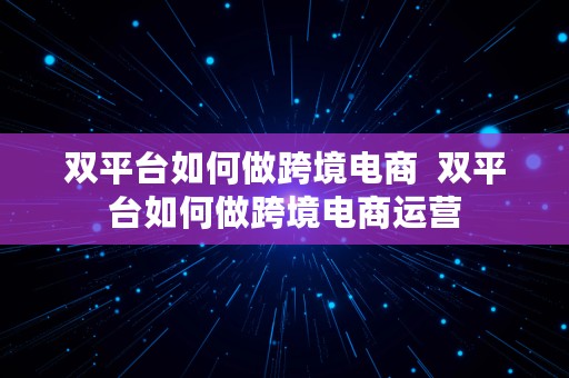 双平台如何做跨境电商  双平台如何做跨境电商运营