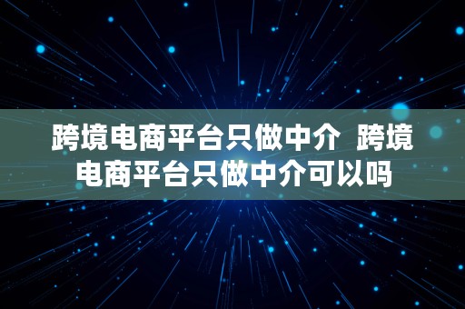 跨境电商平台只做中介  跨境电商平台只做中介可以吗