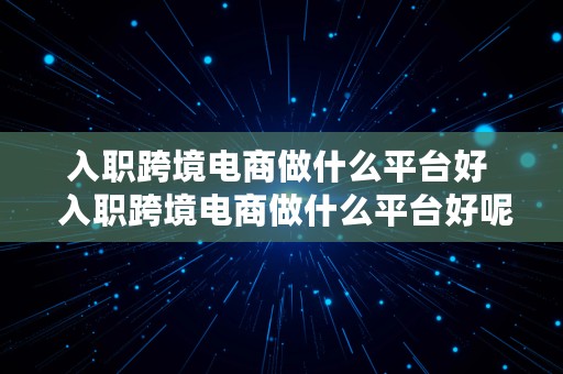 入职跨境电商做什么平台好  入职跨境电商做什么平台好呢