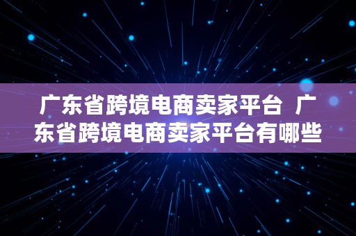 广东省跨境电商卖家平台  广东省跨境电商卖家平台有哪些