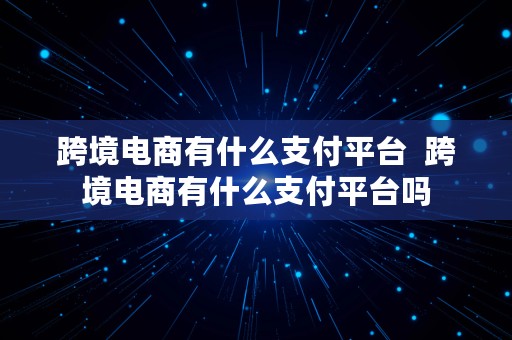 跨境电商有什么支付平台  跨境电商有什么支付平台吗