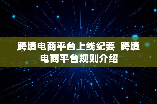 跨境电商平台上线纪要  跨境电商平台规则介绍