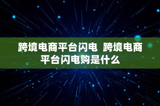 跨境电商平台闪电  跨境电商平台闪电购是什么